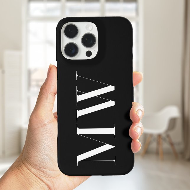Black and White Modern Minimalist Initial Monogram Case-Mate iPhone Case (Creator Uploaded)