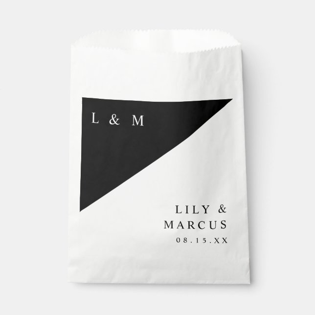 Black And White Modern Minimalist Monogram Wedding Favour Bags (Front)