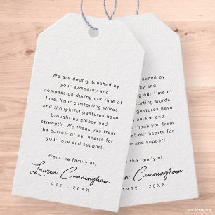Black and White Modern Minimalist Simple Funeral Gift Tags