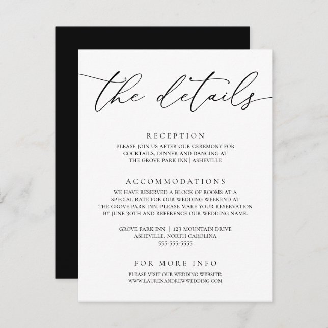 Black and White Modern Minimalist Wedding Enclosure Card (Front/Back)