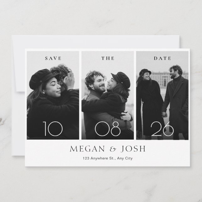 Black and white modern minimalist wedding photo  save the date (Front)
