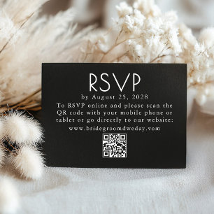 Black and White Modern Minimalist Wedding QR RSVP Enclosure Card