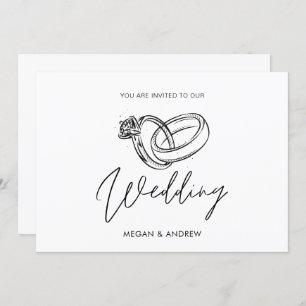 Black and white Modern minimalist wedding ring  Invitation