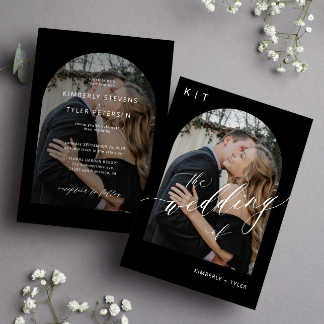 Black and white modern monogram arch photo wedding invitation (Creator Uploaded)