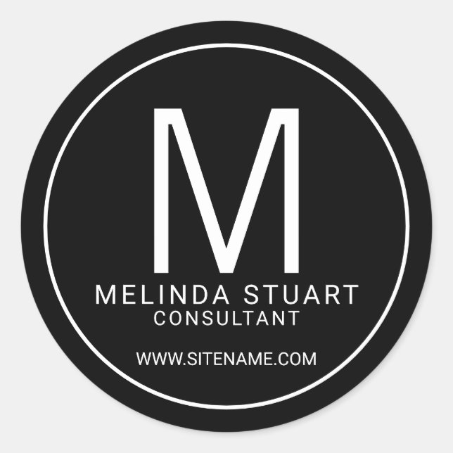 Black and White Modern Monogram Business Classic Round Sticker (Front)