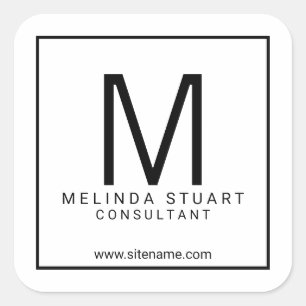Black and White Modern Monogram Business Square Sticker
