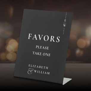 Black And White Modern Monogram Favours Wedding Pedestal Sign