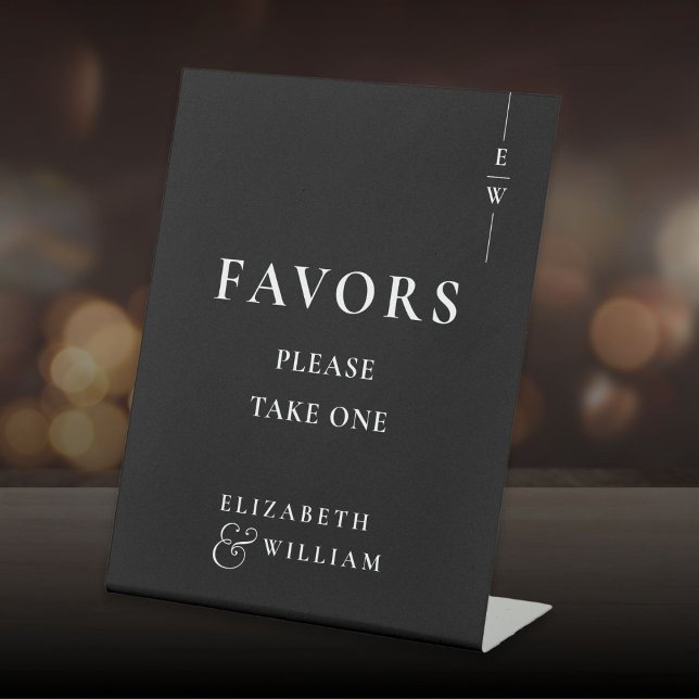 Black And White Modern Monogram Favours Wedding Pedestal Sign (Black And White Modern Monogram Favors Wedding Pedestal Sign)