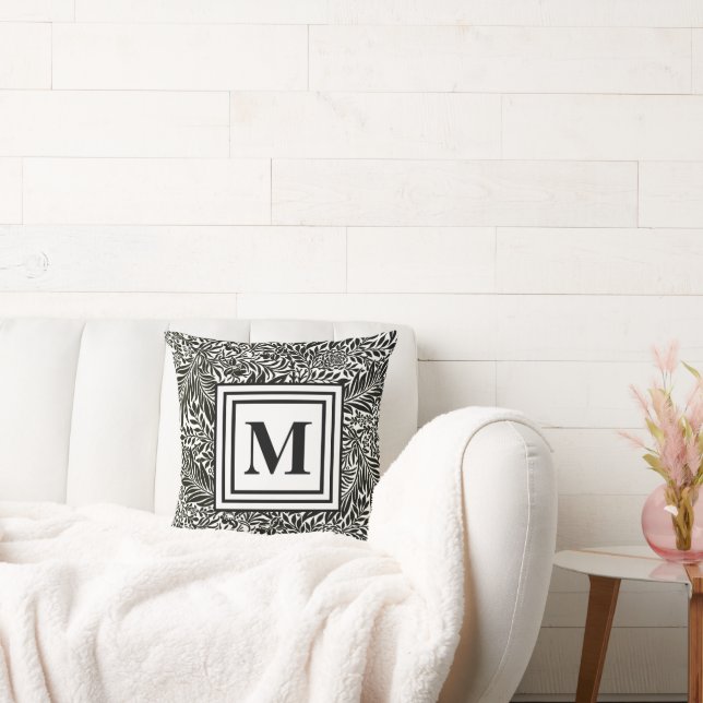 Black and White Modern Monogram Foilage Pattern Cushion (Couch)