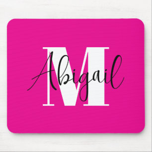 Black and White Modern Monogram Hot Pink Mouse Mat