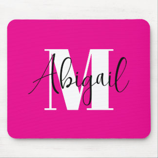 Black and White Modern Monogram Hot Pink Mouse Mat