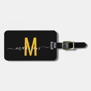 Black and White Modern Monogram Luggage Tag