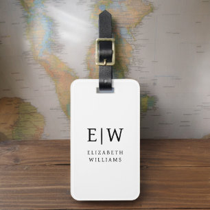 Black and White Modern Monogram Minimalist Luggage Tag