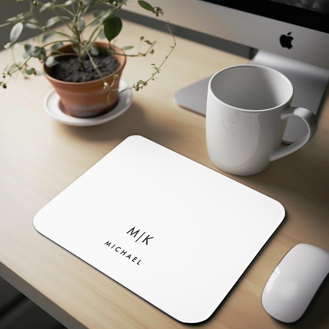 Black and White | Modern Monogram Mouse Mat (A minimalist modern mousepad with your monogram or initials)