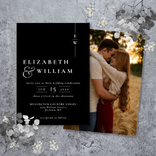 Black And White Modern Monogram Photo Wedding Invitation