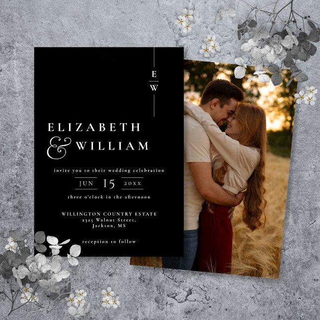 Black And White Modern Monogram Photo Wedding Invitation (Black And White Modern Monogram Photo Wedding Invitation)