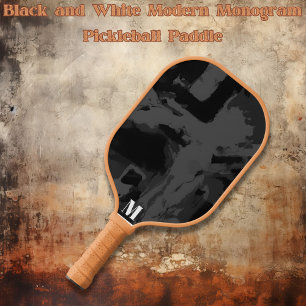 Black and White Modern Monogram Pickleball Paddle