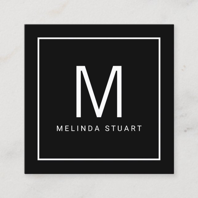 Black and White Modern Monogram Square Business Card (Front)