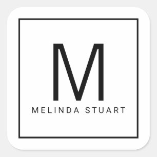 Black and White Modern Monogram Square Sticker