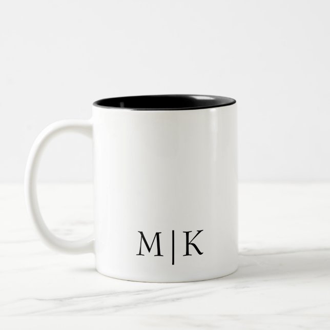 Black and White | Modern Monogram Two-Tone Coffee Mug (Left)