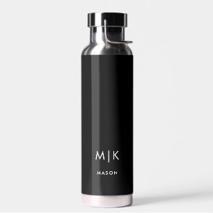 Black and White Modern Monogram Water Bottle