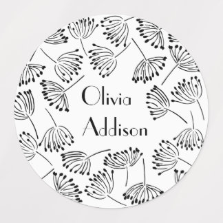 Black and White Modern Name Floral Dandelion
