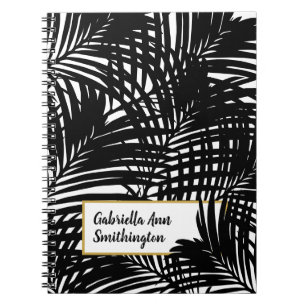 Black and White Modern Palm Leaf Pattern Notebook