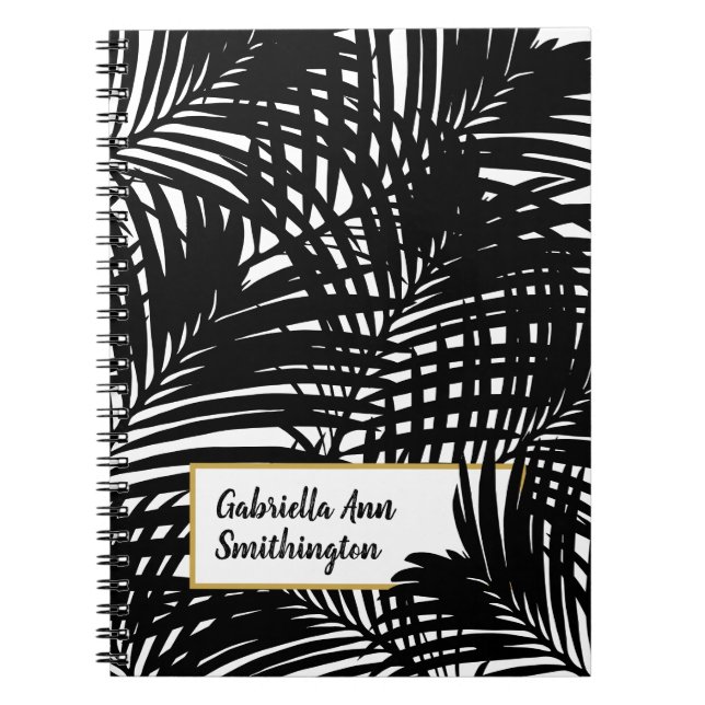Black and White Modern Palm Leaf Pattern Notebook (Front)