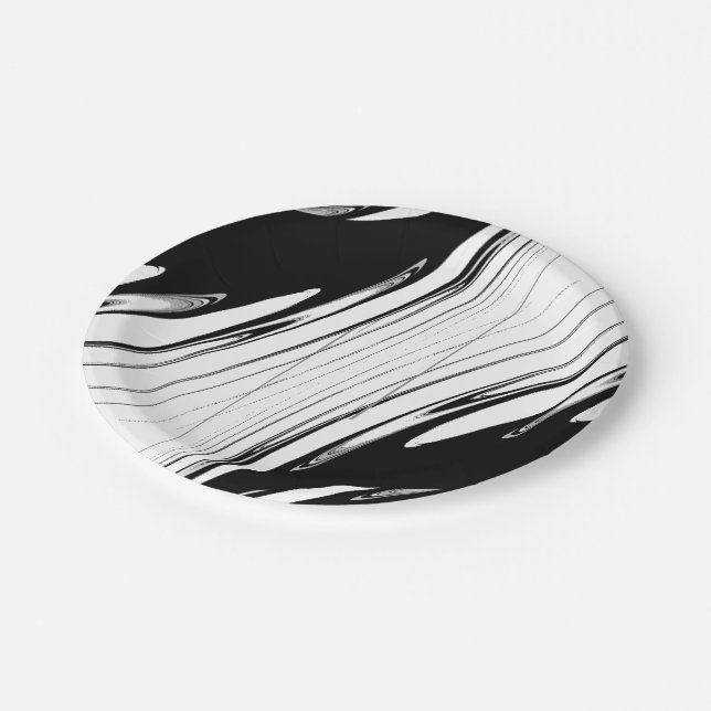 Black and White Modern Paper Plate (Angled)