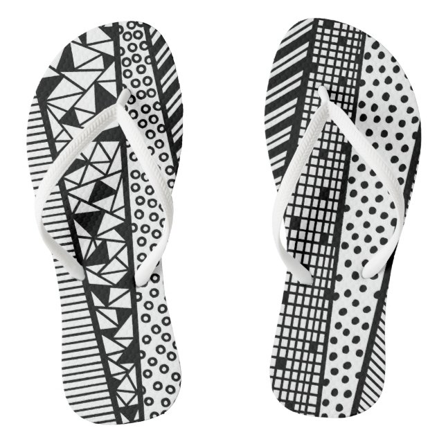 Black and white - modern pattern flip flops (Footbed)