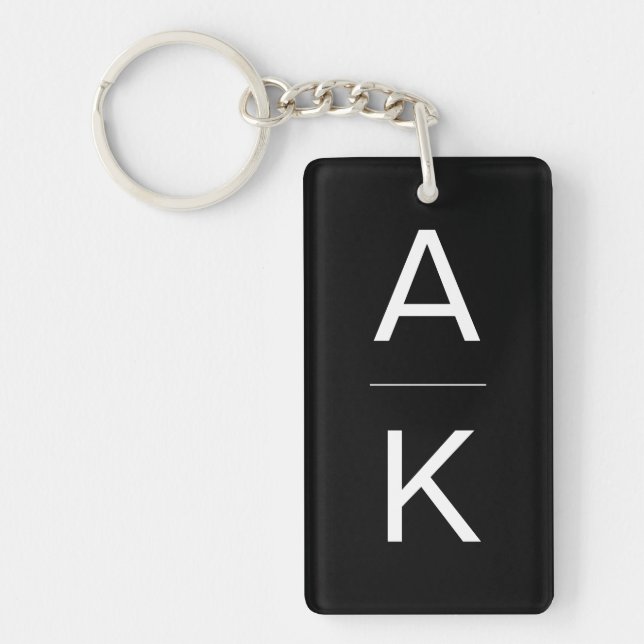 Black and white modern personalised monogram key ring (Front)