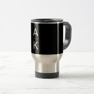 Black and white modern personalized monogram travel mug