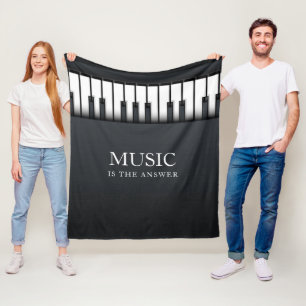Black and white modern piano fleece blanket