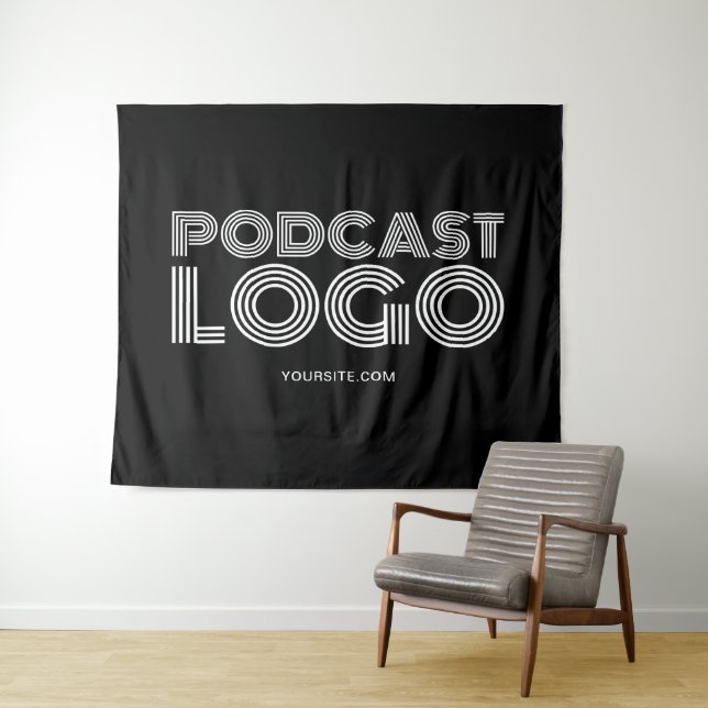 Black and White Modern Podcast Logo Tapestry (In Situ (Horizontal))