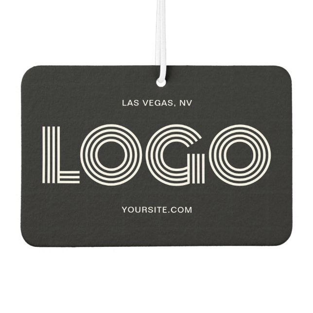 Black and White Modern Rectangular Logo and Photo Car Air Freshener (Front)