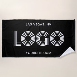 Black and White Modern Rectangular Logo Beach Towel