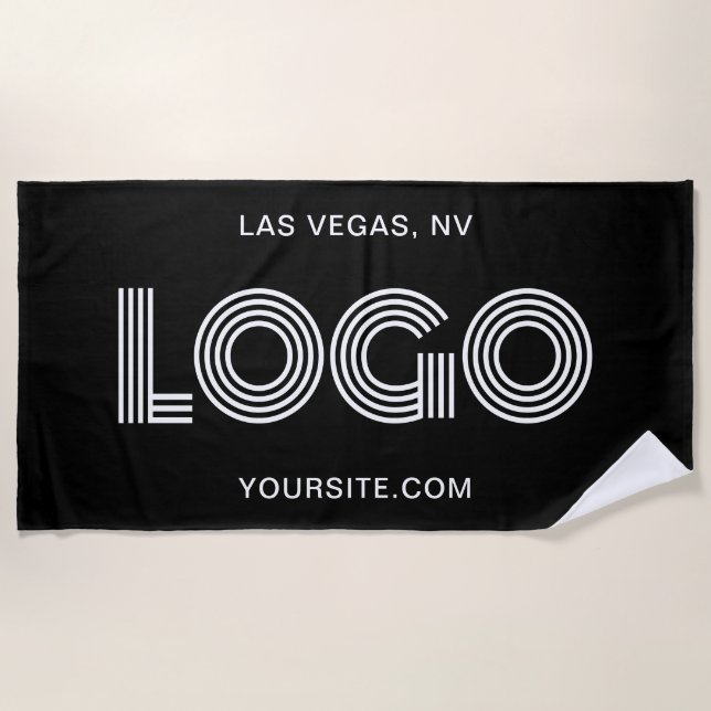 Black and White Modern Rectangular Logo Beach Towel (Front)
