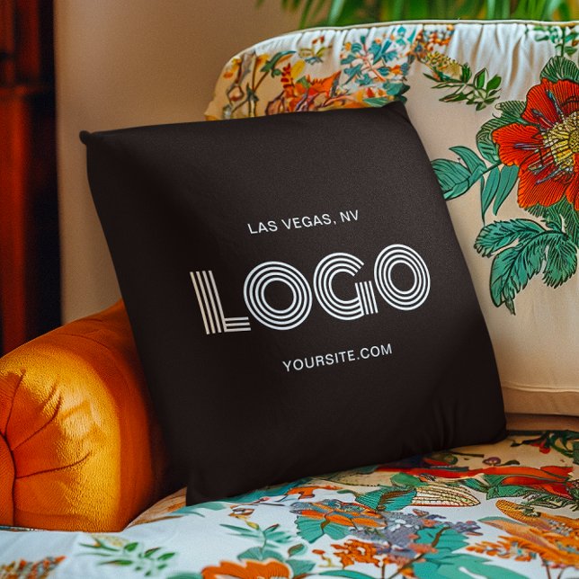 Black and White Modern Rectangular Logo Cushion (Black and White Modern Rectangular Logo Throw Pillow add Your Personalized Text Website)