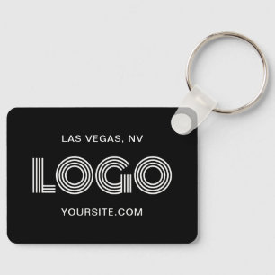 Black and White Modern Rectangular Logo Key Ring