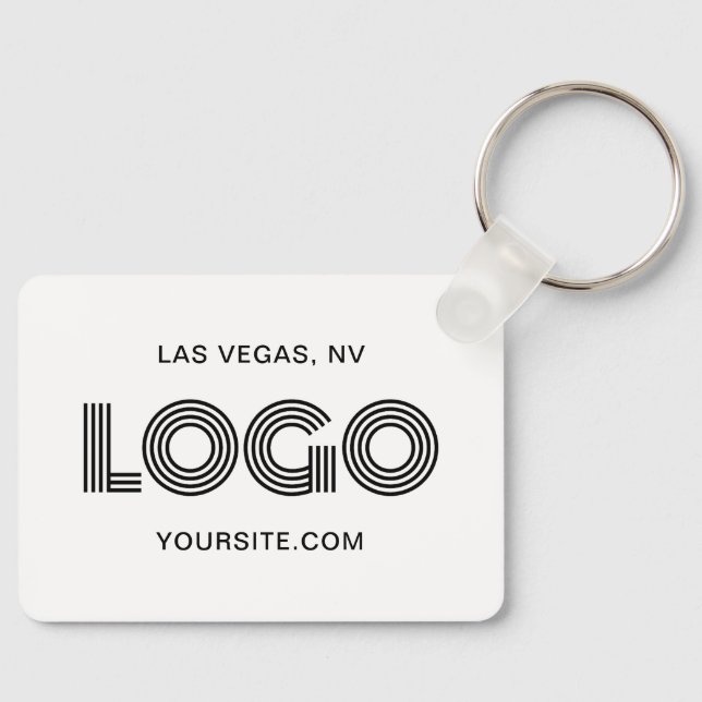 Black and White Modern Rectangular Logo Key Ring (Front)