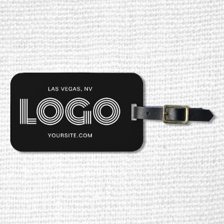 Black and White Modern Rectangular Logo Luggage Tag