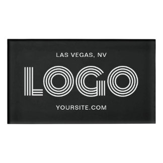 Black and White Modern Rectangular Logo Name Tag