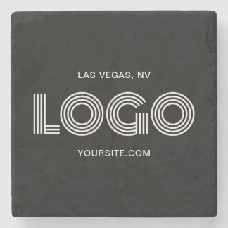 Black and White Modern Rectangular Logo Promo Stone Coaster