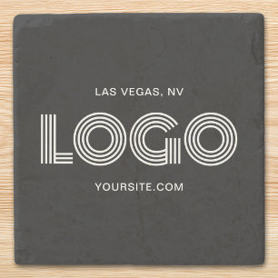 Black and White Modern Rectangular Logo Promo Stone Coaster