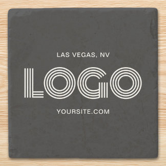 Black and White Modern Rectangular Logo Promo Stone Coaster