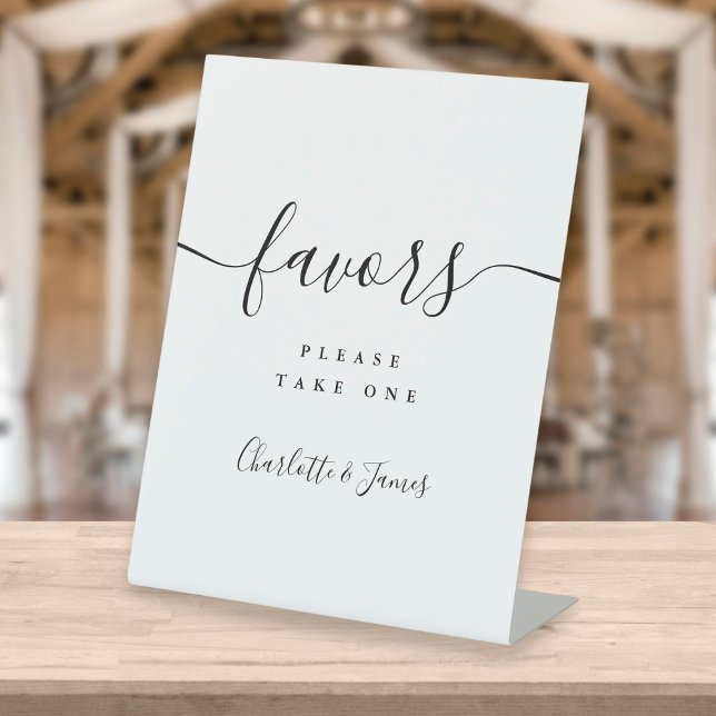 Black And White Modern Script Favours Table Pedestal Sign (Creator Uploaded)