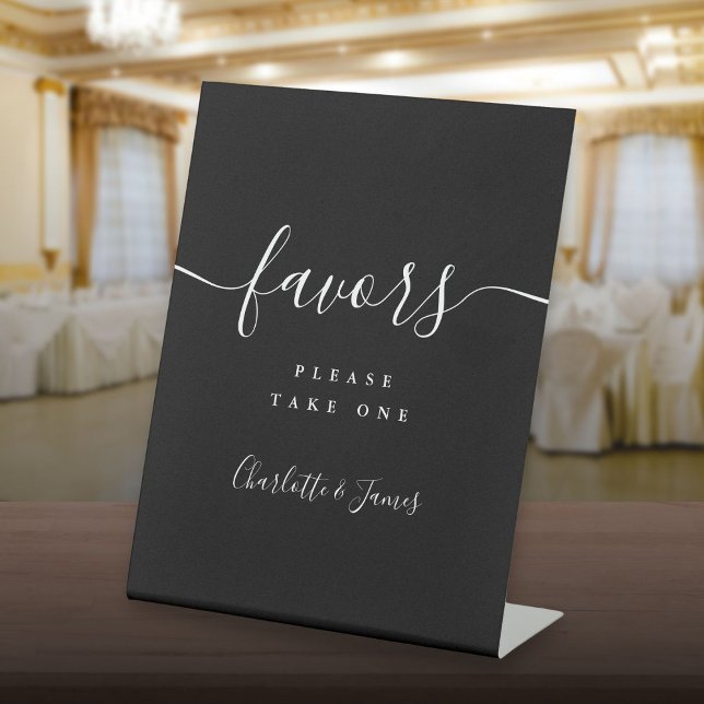 Black And White Modern Script Favours Table Pedestal Sign (Black And White Modern Script Favors Table Pedestal Sign)