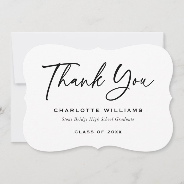 Black and White Modern Script Graduation Thank You Card (Front)