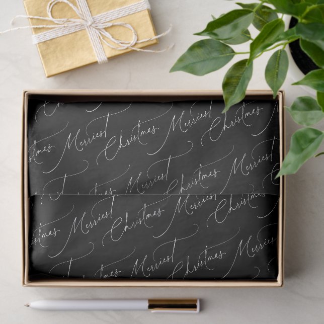 Black And White Modern Script Merriest Christmas Tissue Paper (Gift)