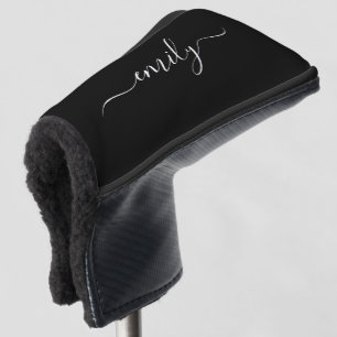 Black and White Modern Script Monogram Name Golf Head Cover